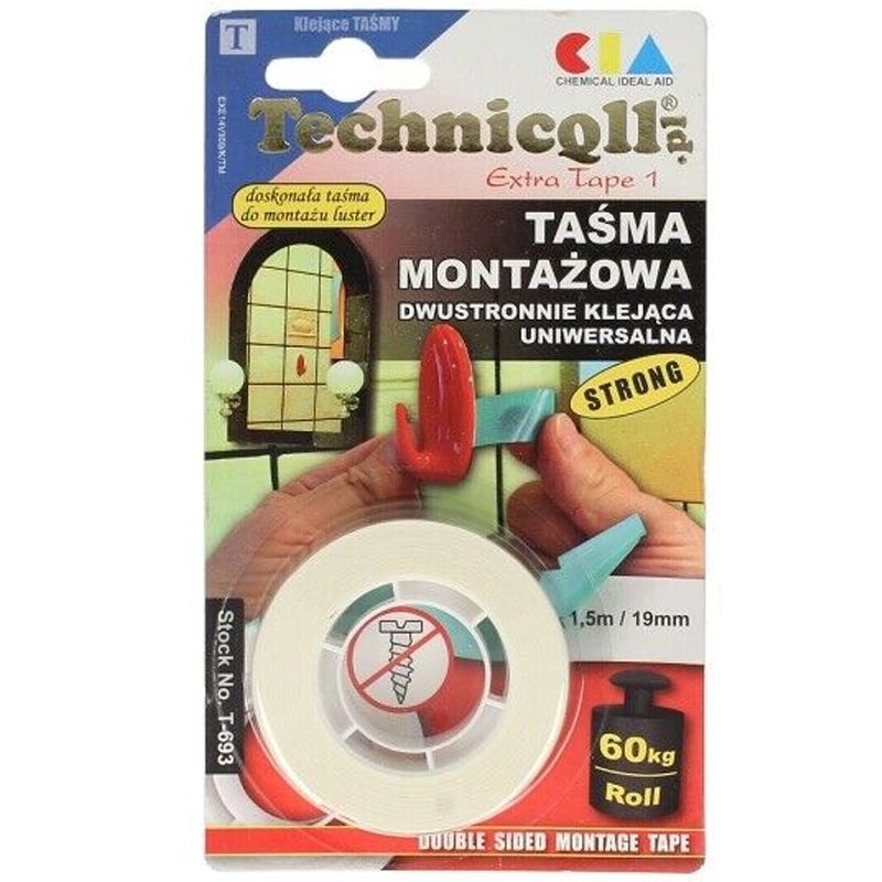 KÉTOLDALAS RAGASZTÓSZALAG 1,5M*19mm MONTÁZS RAGASZTÓ TECHNICOLL T-693 UTOLSÓ DB-OK SZALAGOK KÉTOLDALAS RAGASZTÓSZALAG 1,5M*19mm MONTÁZS RAGASZTÓ TECHNICOLL T-693 UTOLSÓ DB-OK SZALAGOK