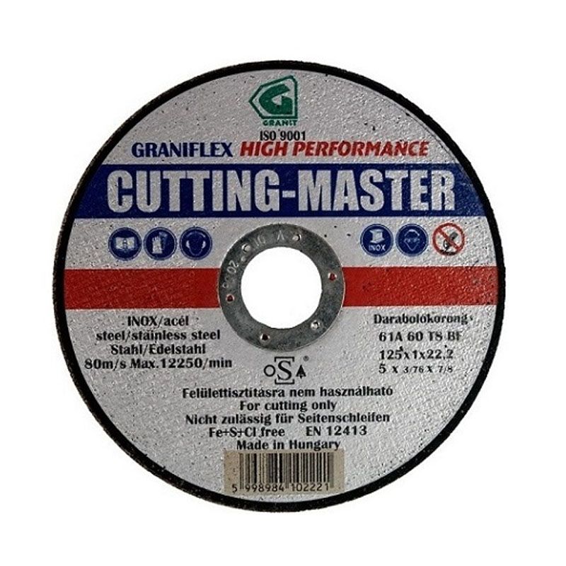 VÁGÓKORONG ACÉLHOZ D125*1.0A 22LYUK 1A 60 T8 BF T41 LAPOS GRANIT-GRANIFLEX VÁGÓKORONG ACÉLHOZ D125*1.0A 22LYUK 1A 60 T8 BF T41 LAPOS GRANIT-GRANIFLEX