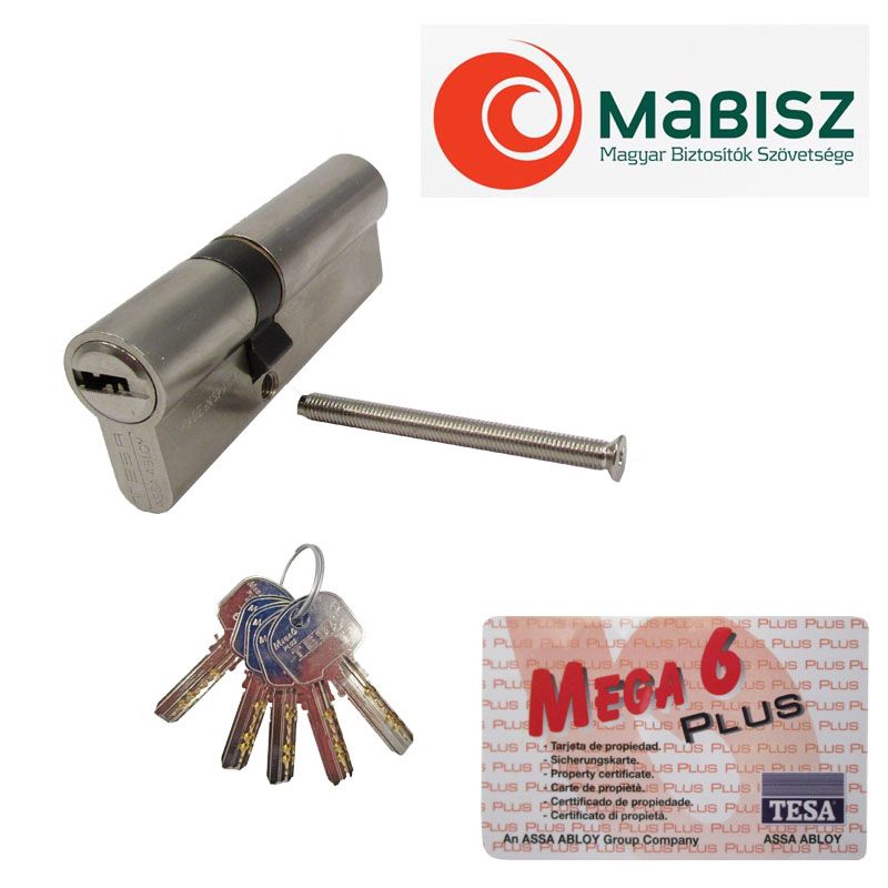 TESA MEGA-6 KÁRTYÁS CIL.ZÁRBET PONTF. 5KULCS 40/45 NIKKEL REGISZTRÁLTKULCSMÁSOLÁS  AJTÓZÁR