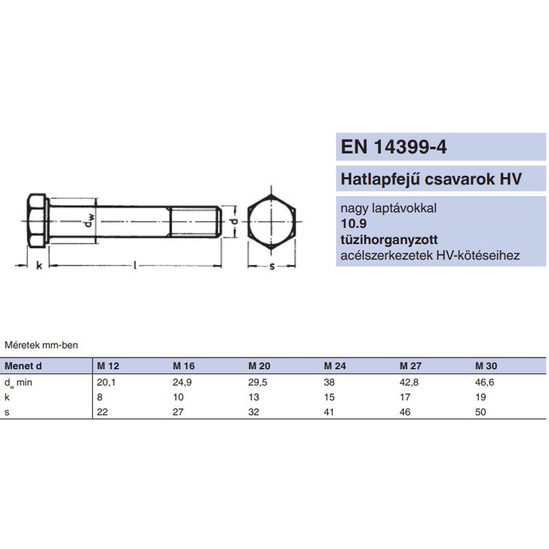 HV CSAVAR HLF M16*75 DIN 6914-10.9 THG. RM EN 14399-4 METRIKUS CSAVAROK